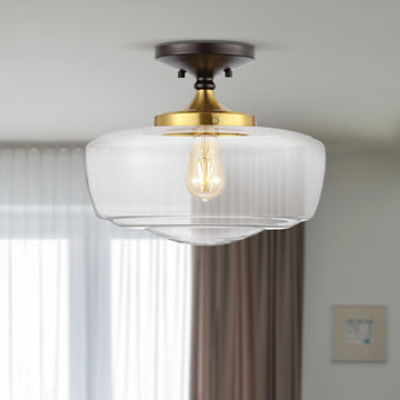 Marfa 14" Glass/Iron Farmhouse Modern LED Flush Mount